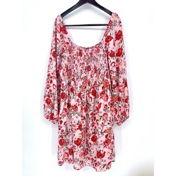 Old Navy Dresses & Skirts - Old Navy Pink Floral Smocked Balloon Sleeve Mini Dress Sz 2XL Coquette Babydoll